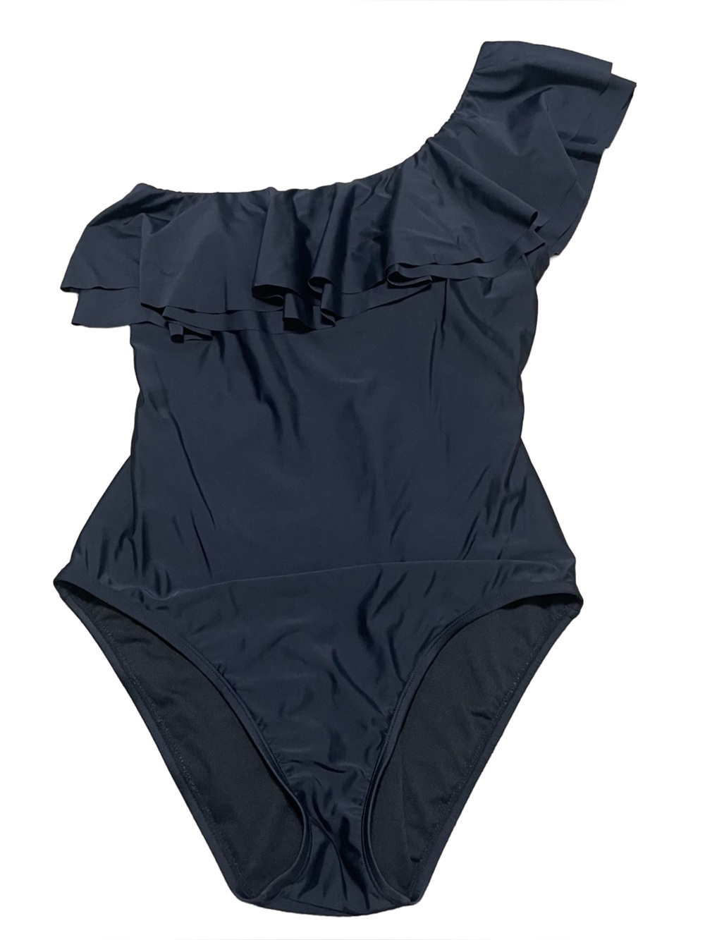 Ruffled One-Shoulder One-Piece Swimsuit - Black